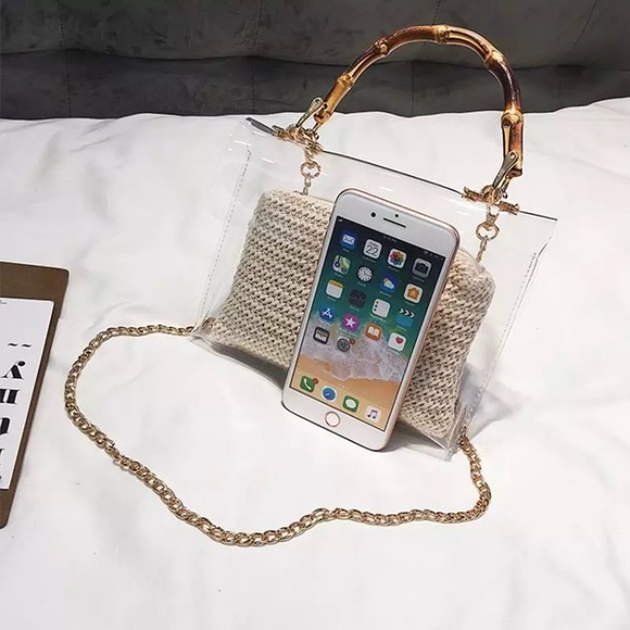 Brown Transparent Bamboo Handle Chain Handbag - Picture 2 of 3